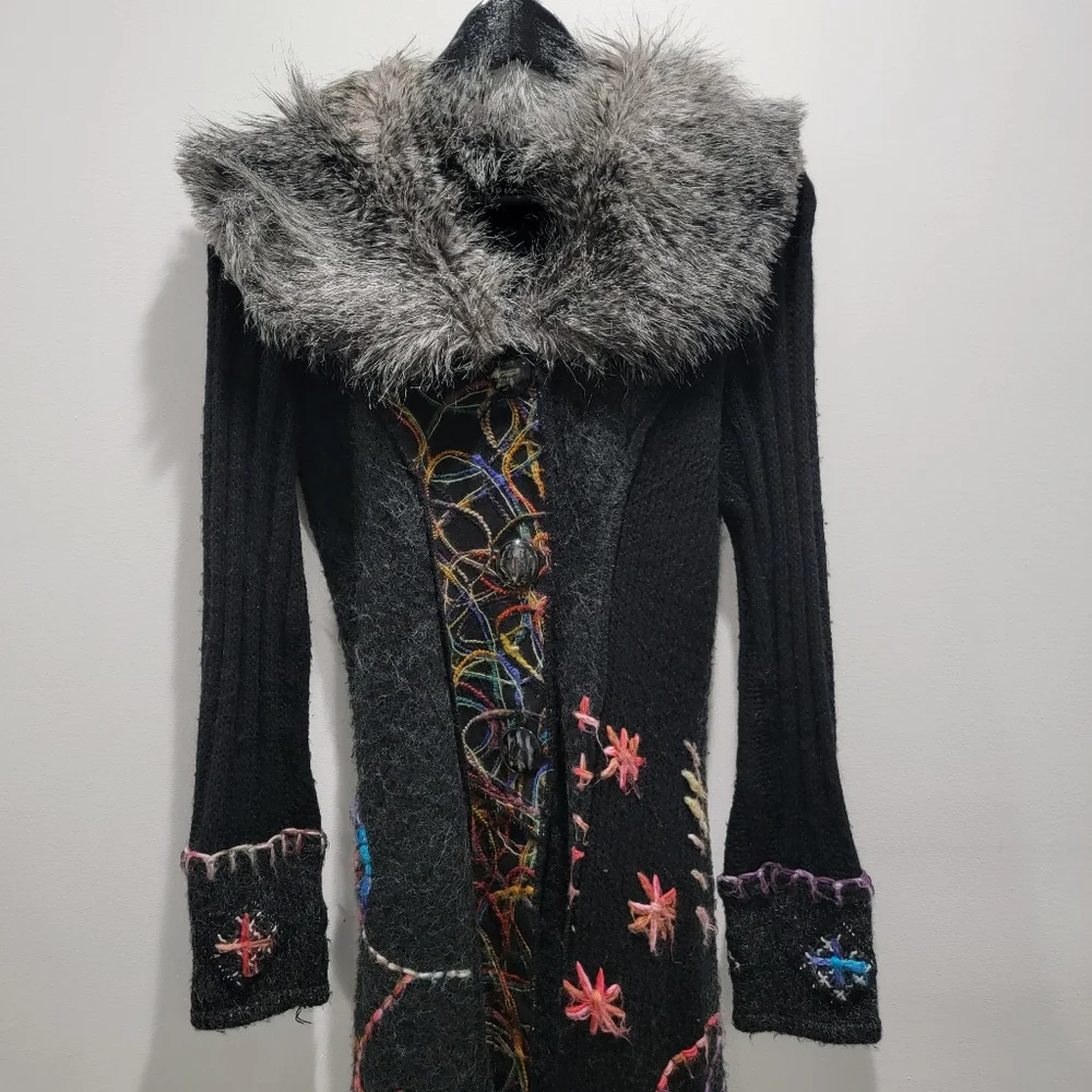 Griffolie Paris Designer Abstract Fur Dress Coat Size 1 - Picture 4 of 7